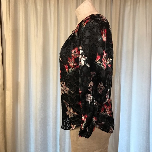 Rebecca Taylor Velvet Floral Burnout Blouse 0 Blk - Picture 11 of 16